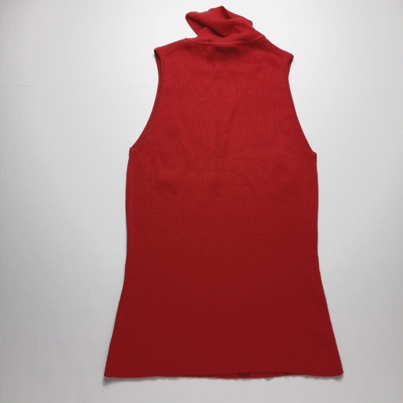 Anne Klein Shirt Women's Large Red Sleeveless Ribbed Turtleneck Sweater Top - Picture 7 of 10